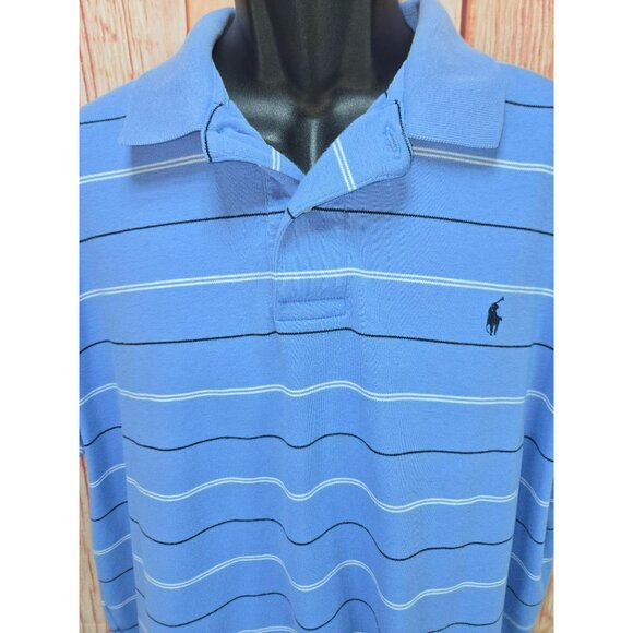 Polo Ralph Lauren Mens Striped Cotton Polo Shirt Size Large Blue - Picture 3 of 7